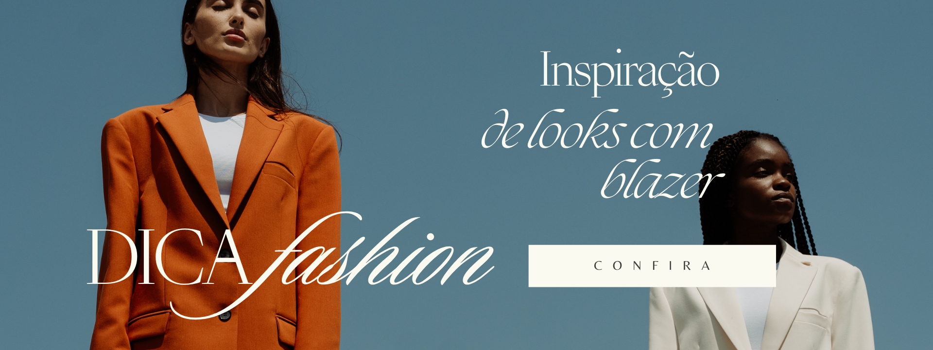 Banner para site de Moda ou Loja de roupas minimalista e elegante Azul Laranja e Branco